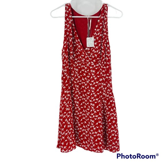 Free People Dresses & Skirts - Free People Dress Red White Printed Faux Wrap Sleeveless Mini Back Keyhole Sz 6